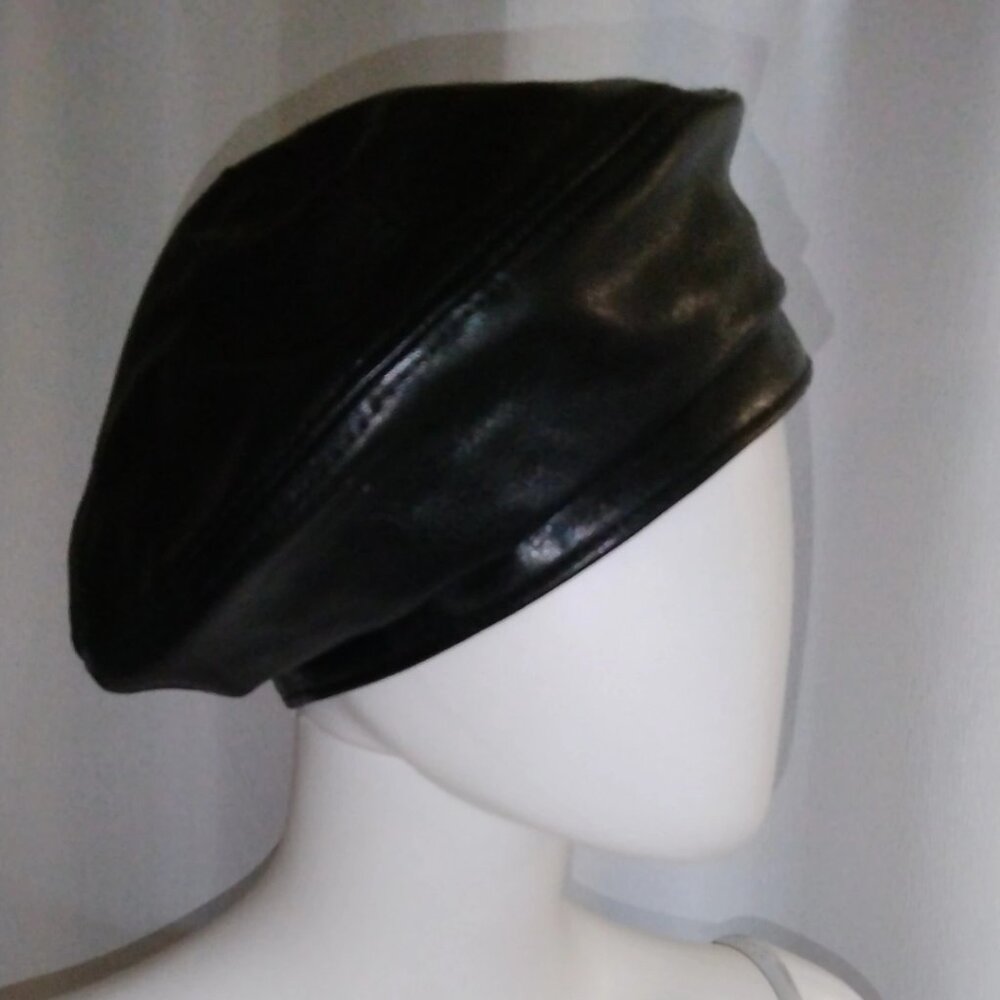 Black Leather Beret (Faux)